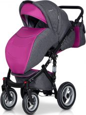 Детская коляска 2 в 1 Riko Brano 08 Magenta (розовая кожа – серая ткань)